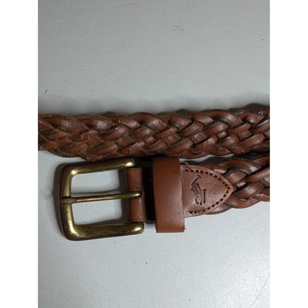Polo Ralph Lauren Mens Braided Leather Belt Brown 40 Argentina Brass Buckle